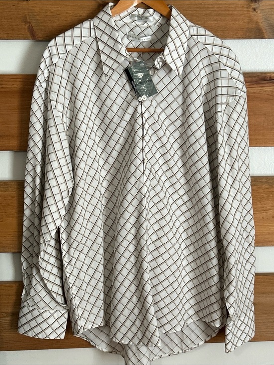 Geoffrey Beene Other - NWT Geoffrey Beene Sedona White Plaid Long Sleeve 100% Cotton Mens Shirt Size XL